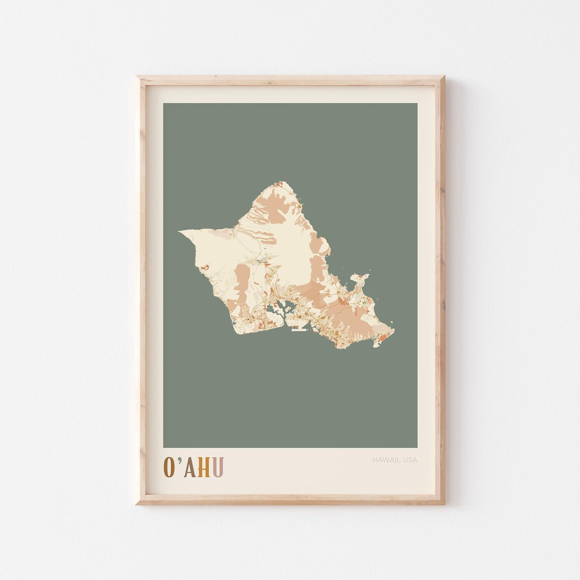 Oahu Map Poster, Boho Hawaii Travel Art Print
