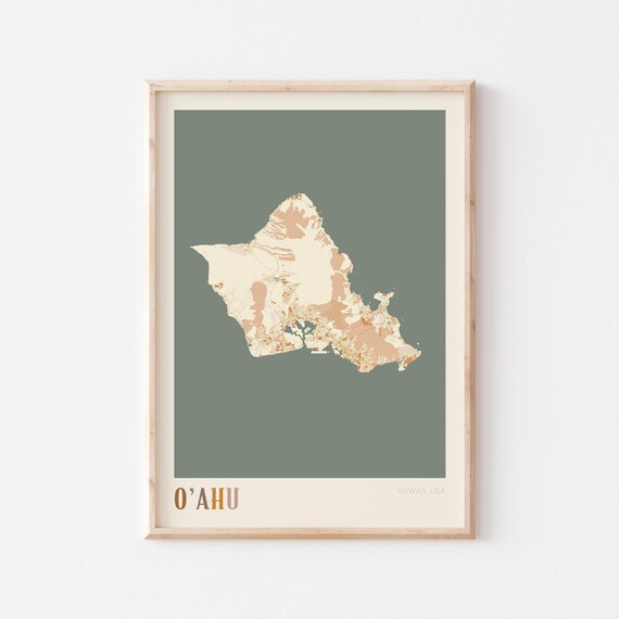 Oahu Map Poster, Boho Hawaii Travel Art Print