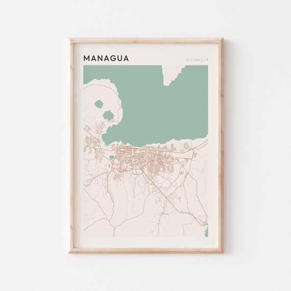 Managua Map Poster Print Wall Art Nicaragua Travel Gift Farmhouse Decor