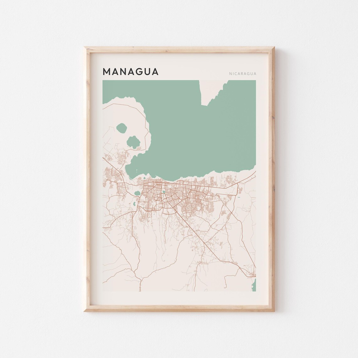 Managua Nicaragua Minimalist City Map Poster in Sage Green and Cream
