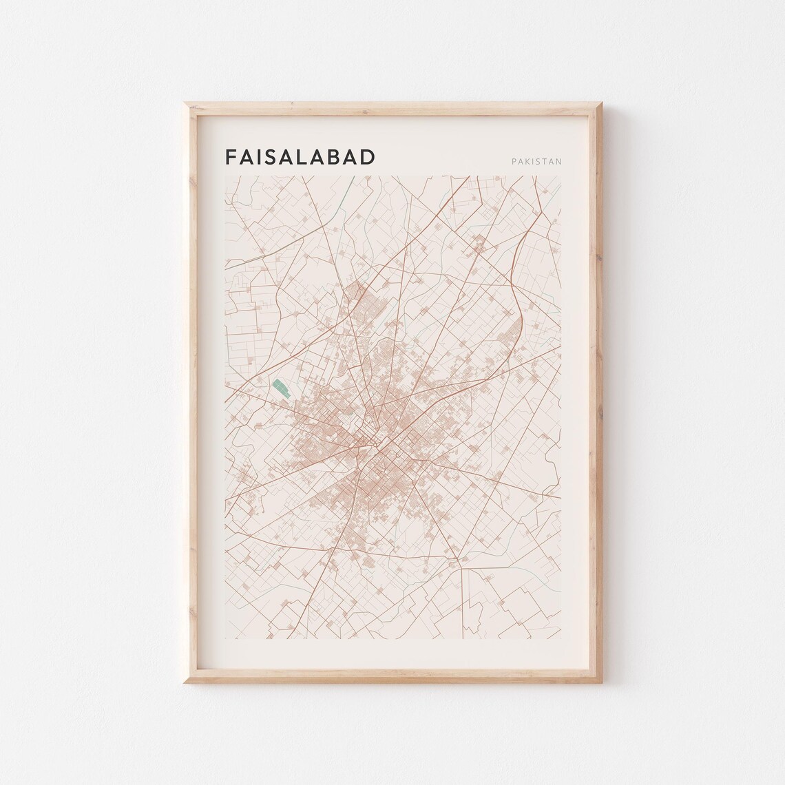 Faisalabad Map Poster Print Wall Art Pakistan Travel Gift Scandi