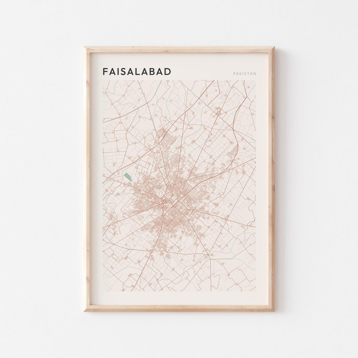 Faisalabad Pakistan City Map Poster Minimalist Beige Street Plan Decor