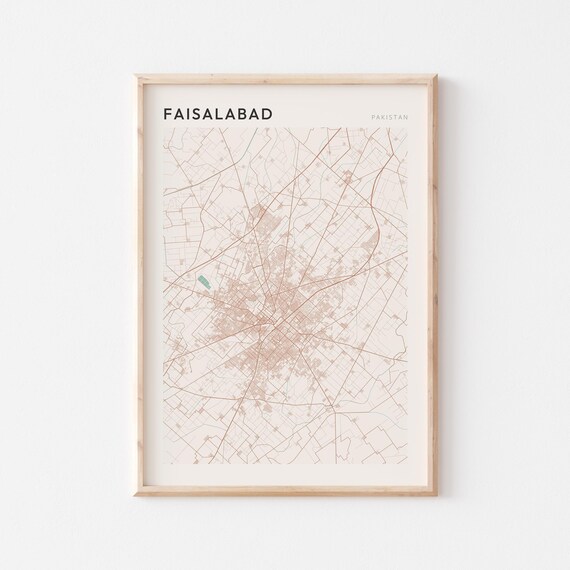 Faisalabad Map Poster Print Wall Art Pakistan Travel Gift Scandi