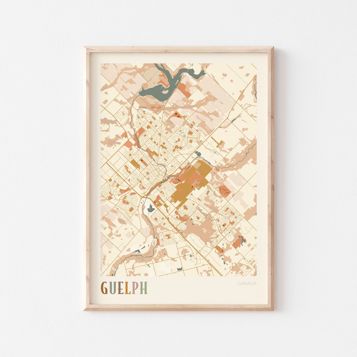 Guelph Canada Warm Terracotta Minimalist City Map Poster Decor