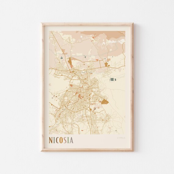 Nicosia Map Poster Print Wall Art Cyprus Travel Gift Boho