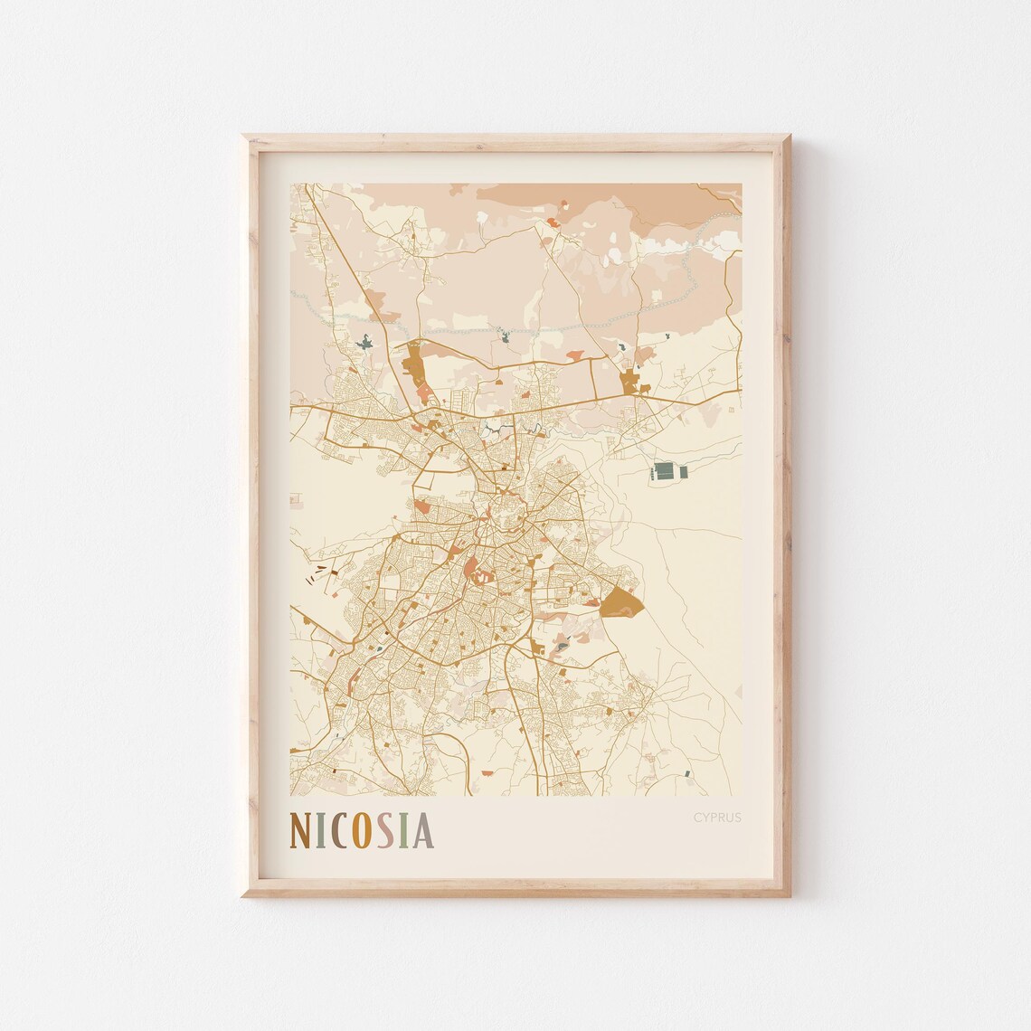 Nicosia Cyprus Boho City Map Minimalist Travel Gift Vintage Street Map Poster