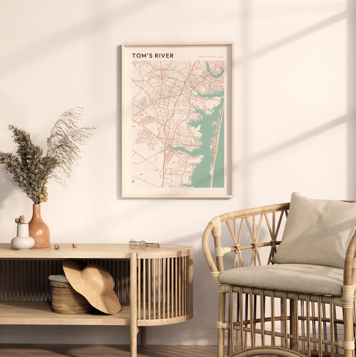 Tom's River New Jersey USA Modern Beige Minimal City Street Map Poster - Image 2