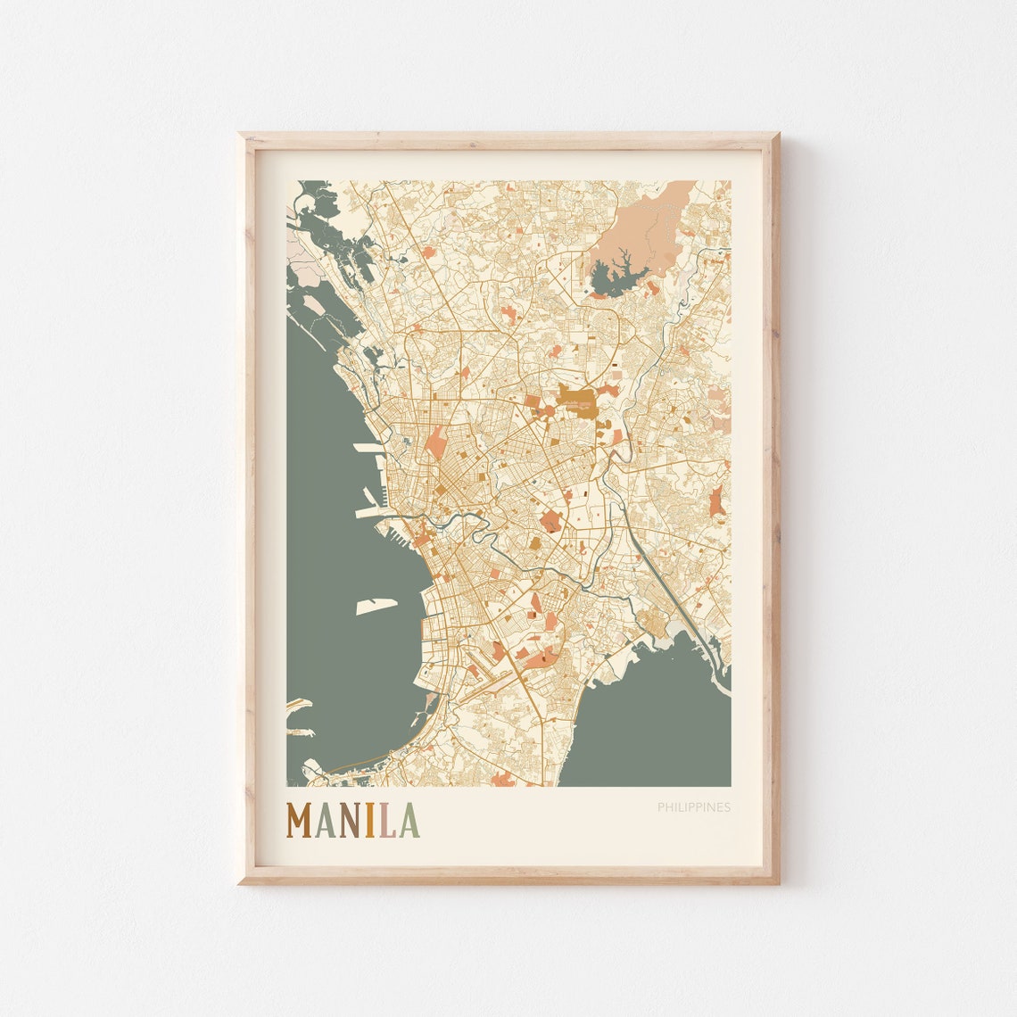 Manila Philippines Minimalist Street Map Poster in Boho Neutral Tones