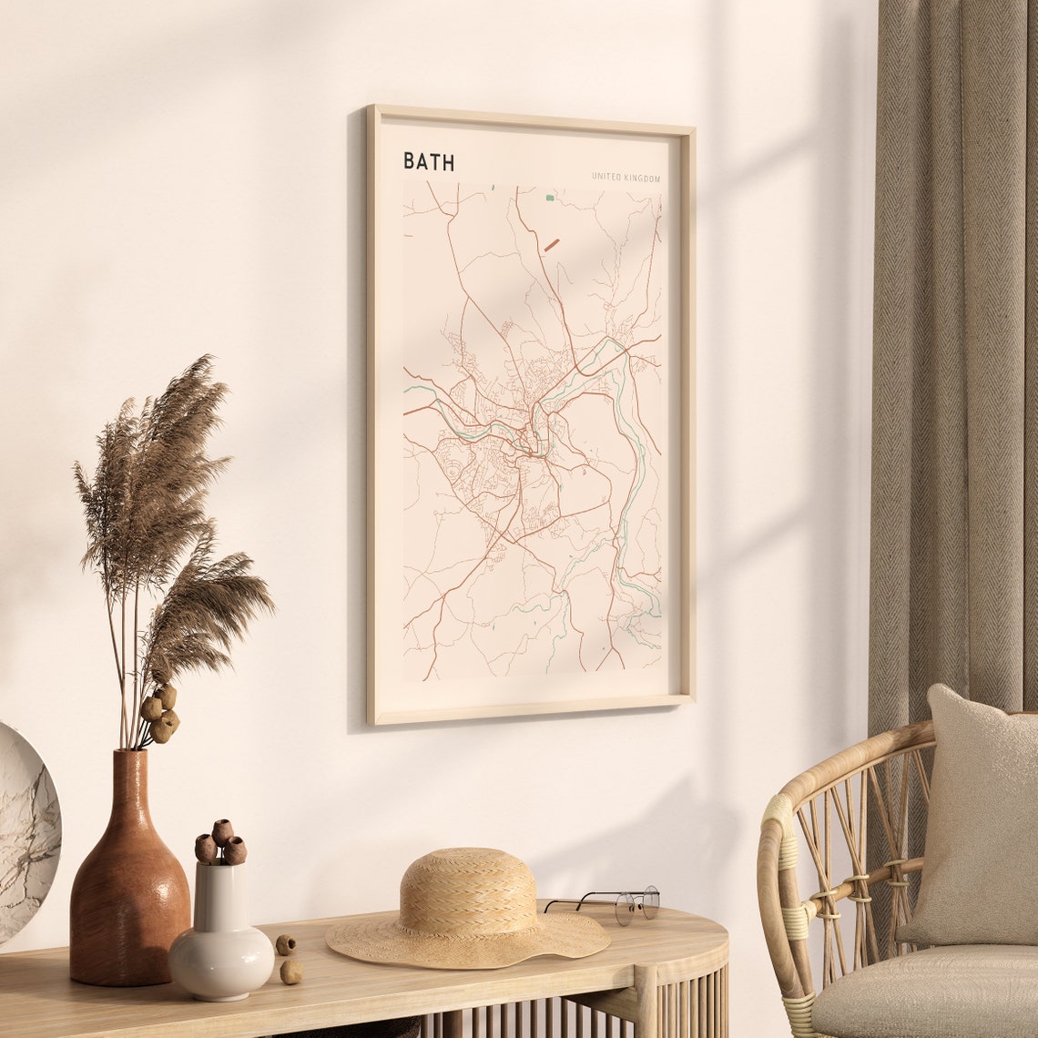Bath City Map Poster Minimalist Copper Line United Kingdom Decor - Image 3