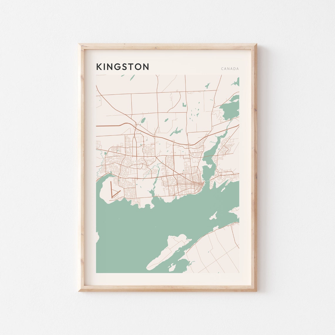 Kingston Ontario Canada Modern Minimalist Lakeside Map Poster