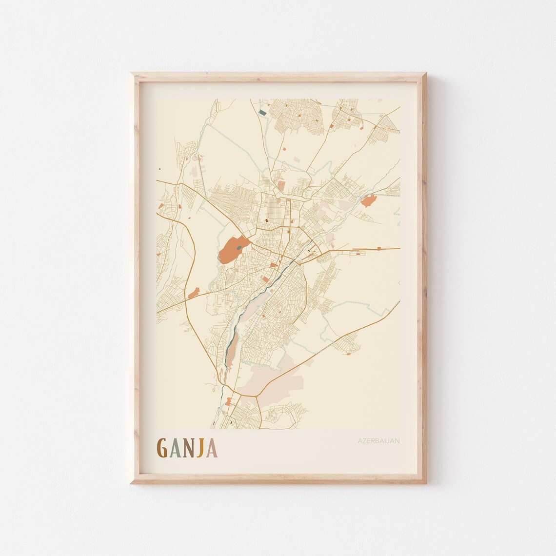 Ganja Azerbaijan Boho City Map Minimalist Travel Gift Vintage Street Poster