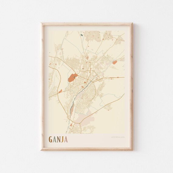 Ganja Map Poster Print Wall Art Azerbaijan Travel Gift Boho