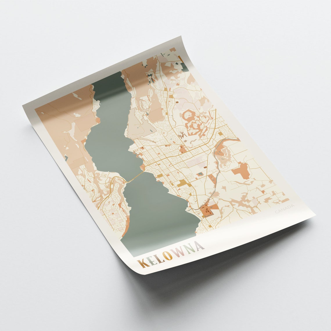 Kelowna British Columbia Canada Boho Style Lakeside City Map Poster - Image 2