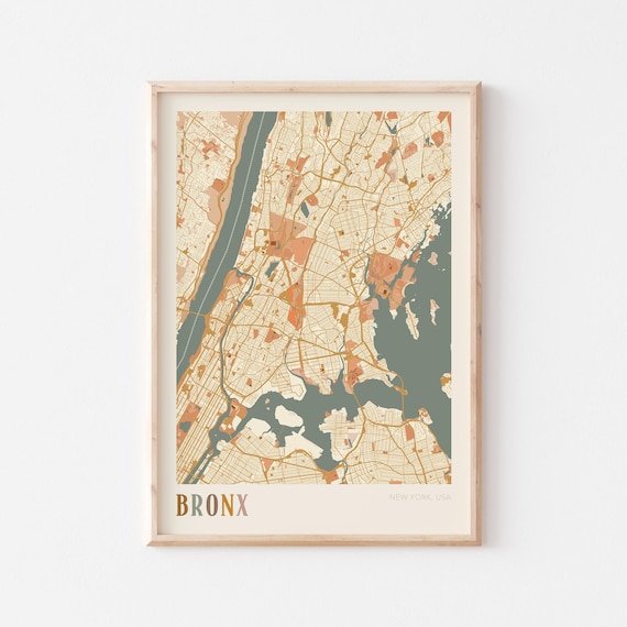 Bronx New York City Vintage Boho Style Street Map Art Poster