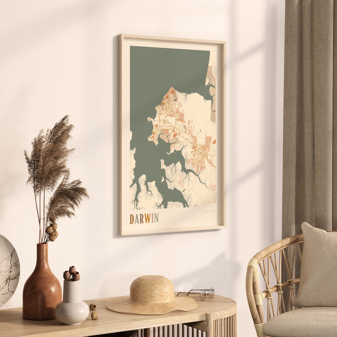Darwin Australia Retro City Map Poster with Tropical Harbour - Image 3