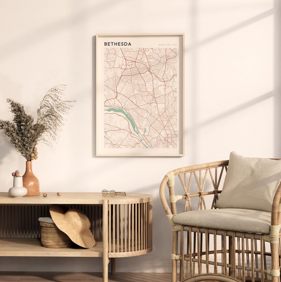 Bethesda Maryland USA Soft Sage Minimalist Modern Street Map Poster - Image 2