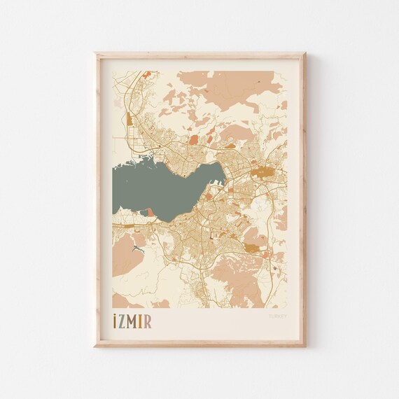 Izmir Map Poster Print Wall Art Turkey Travel Gift Boho