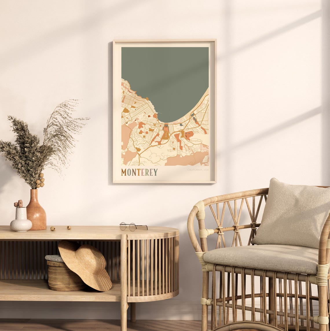 Monterey California Warm Earth Tone City Street Map Art Decor Poster - Image 2