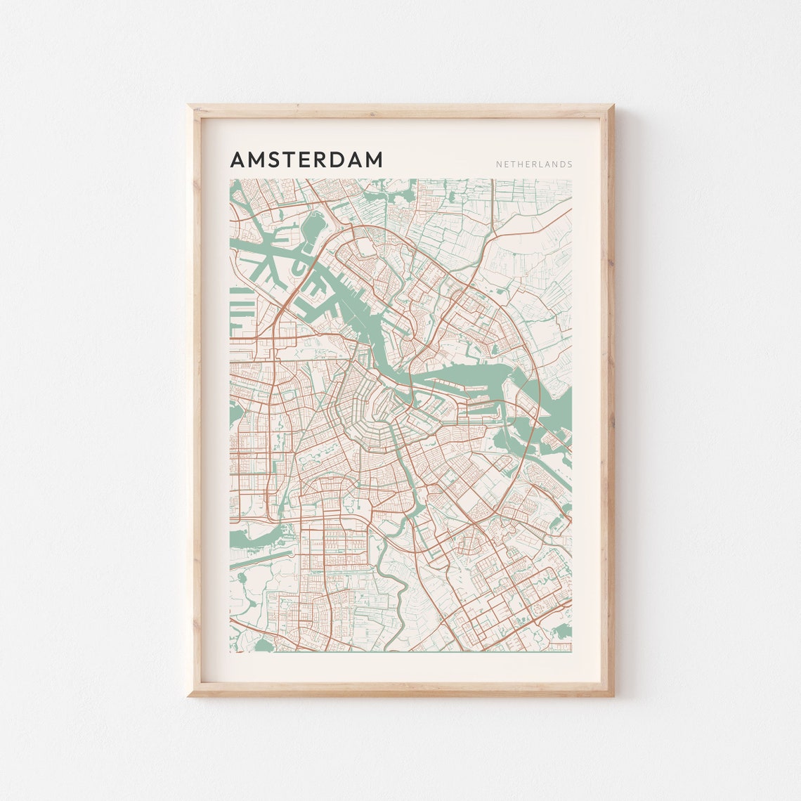 Amsterdam Netherlands Minimalist City Street Map Art Poster Home Decor