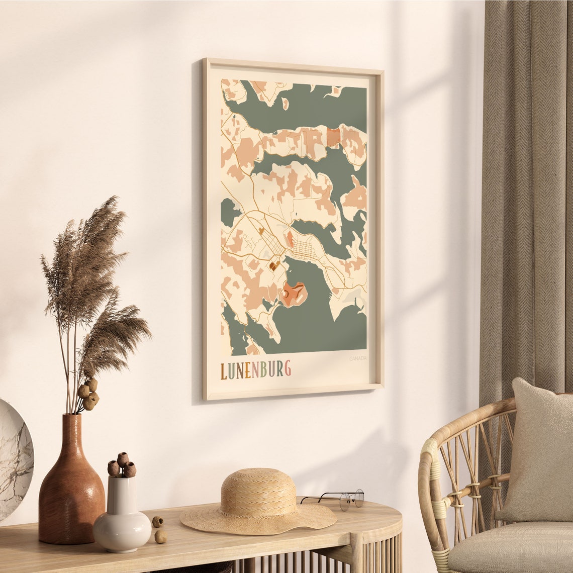 Lunenburg Nova Scotia Canada Boho Style Coastal Town Map Poster - Image 3