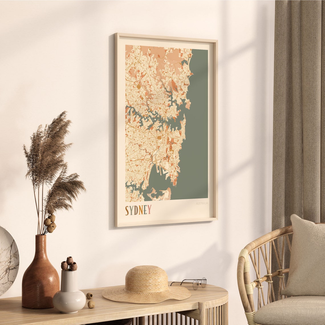 Sydney Australia City Map Boho Cream Minimalist Wall Decor Poster - Image 3
