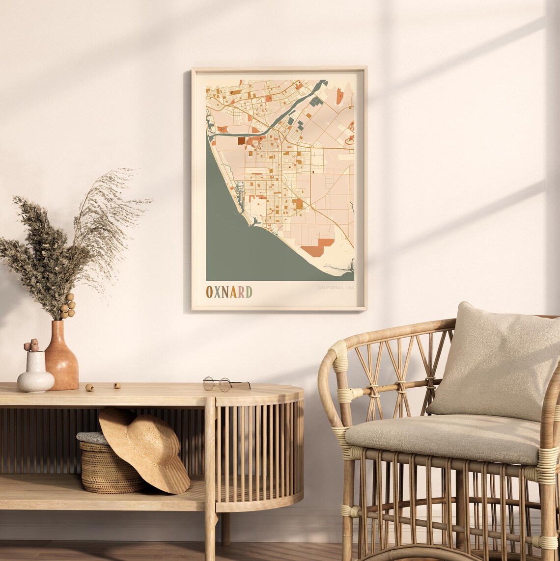 Oxnard California Warm Earth Tone City Street Map Art Decor Poster - Image 2