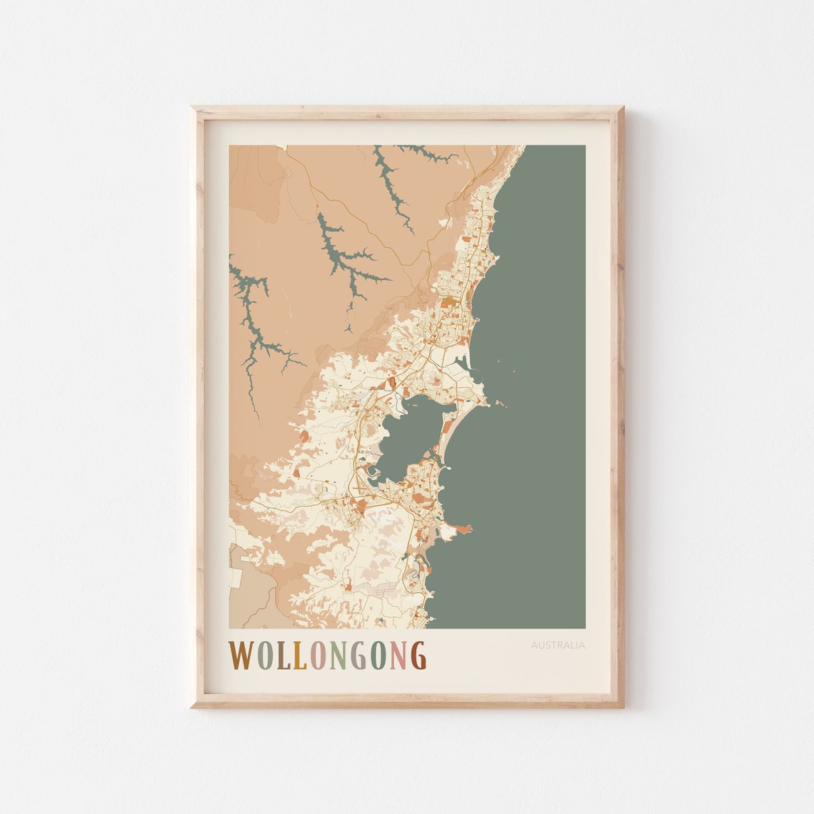 Wollongong Map Poster Wollongong Wall Art Wollongong Map Wollongong Poster Wollongong Print Wollongong Australia Boho Wall Art