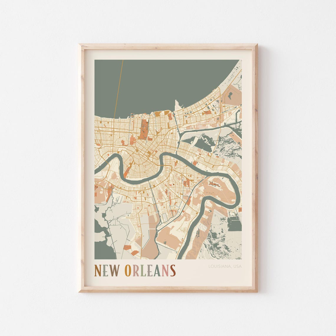New Orleans Louisiana Modern Terracotta City Street Map Art Poster
