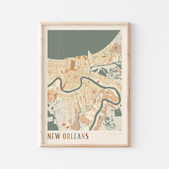 New Orleans Louisiana Modern Terracotta City Street Map Art Poster