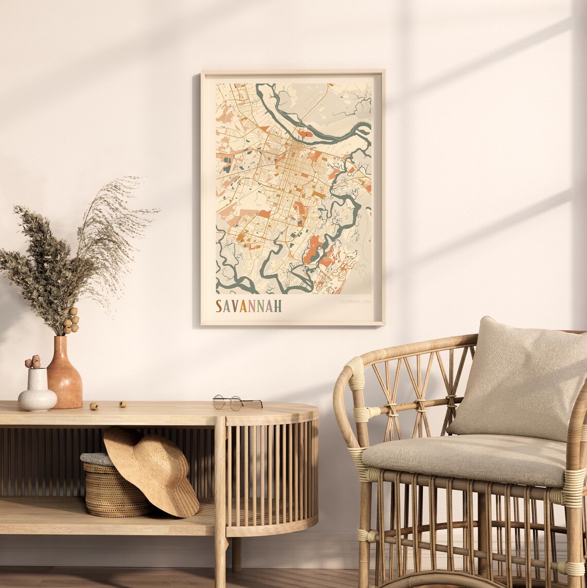 Savannah Georgia Colorful Modern Boho City Street Map Decor Poster - Image 2