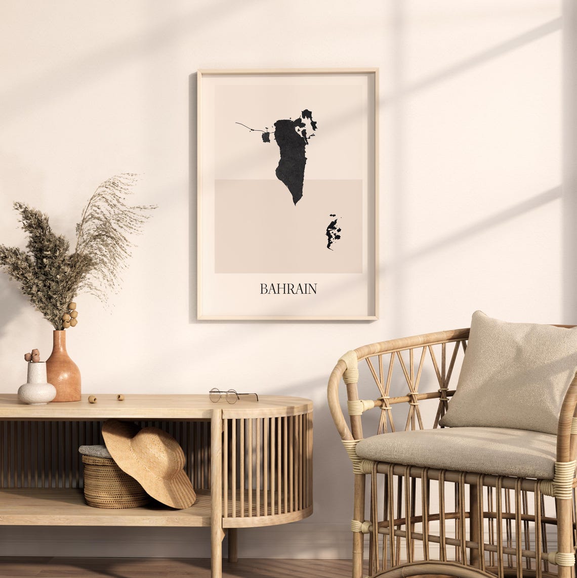 Bahrain Boho Minimalist Black Country Silhouette Map Art Poster - Image 2