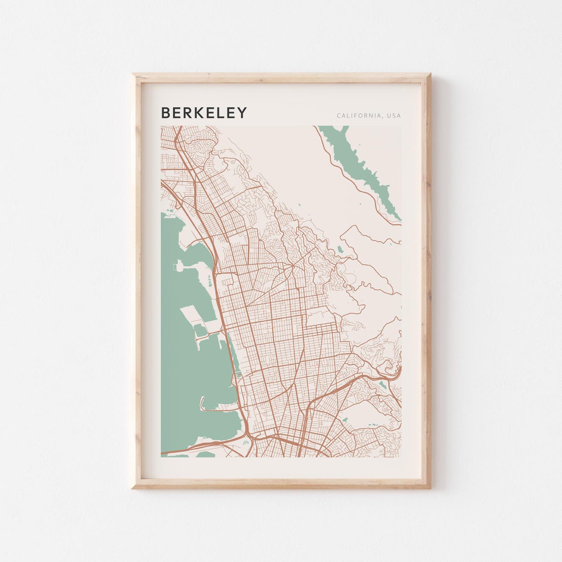 Berkeley California Terracotta Line Map Poster for Home Decor