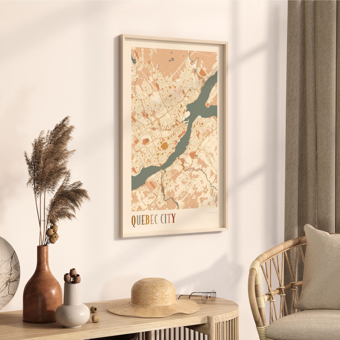 Quebec City Canada Minimalist Street Map Poster in Boho Neutral Tones - Image 3