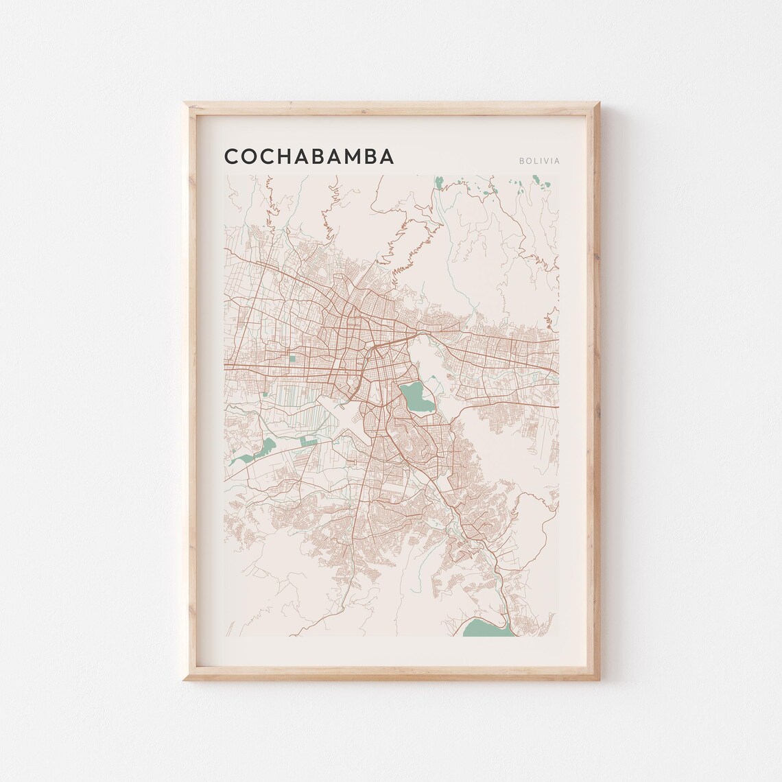 Cochabamba Map Poster Print Wall Art Bolivia Travel Gift Minimalist