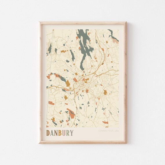 Danbury Connecticut Modern Block Style City Map Wall Decor Poster