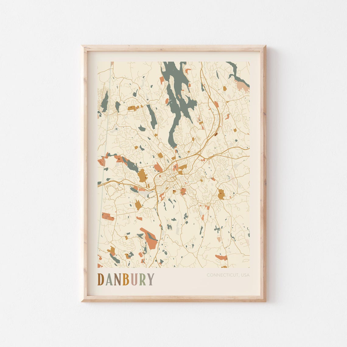 Danbury Connecticut Modern Block Style City Map Wall Decor Poster