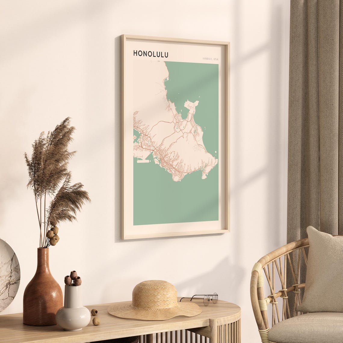 Honolulu Hawaii Minimalist Island Map Poster Boho Wall Decor - Image 3