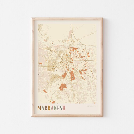 Marrakesh Map Poster Print Wall Art Morocco Africa Travel Gift Boho Decor
