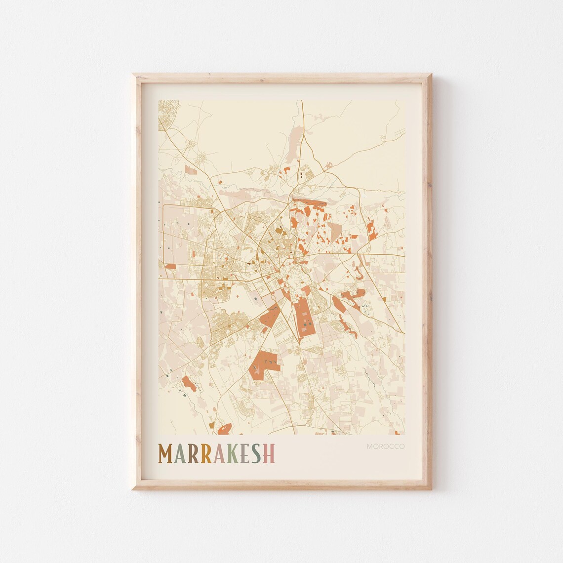 Marrakesh Map Poster Print Wall Art Morocco Africa Travel Gift Boho Decor