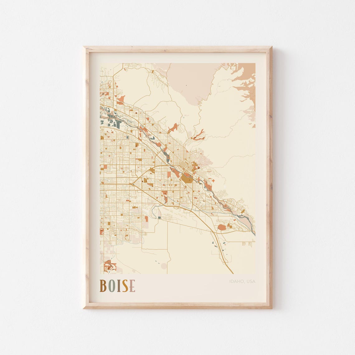 Boise Idaho Colorful Retro City Street Map Poster Boho Wall Decor