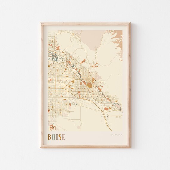Boise Idaho Colorful Retro City Street Map Poster Boho Wall Decor
