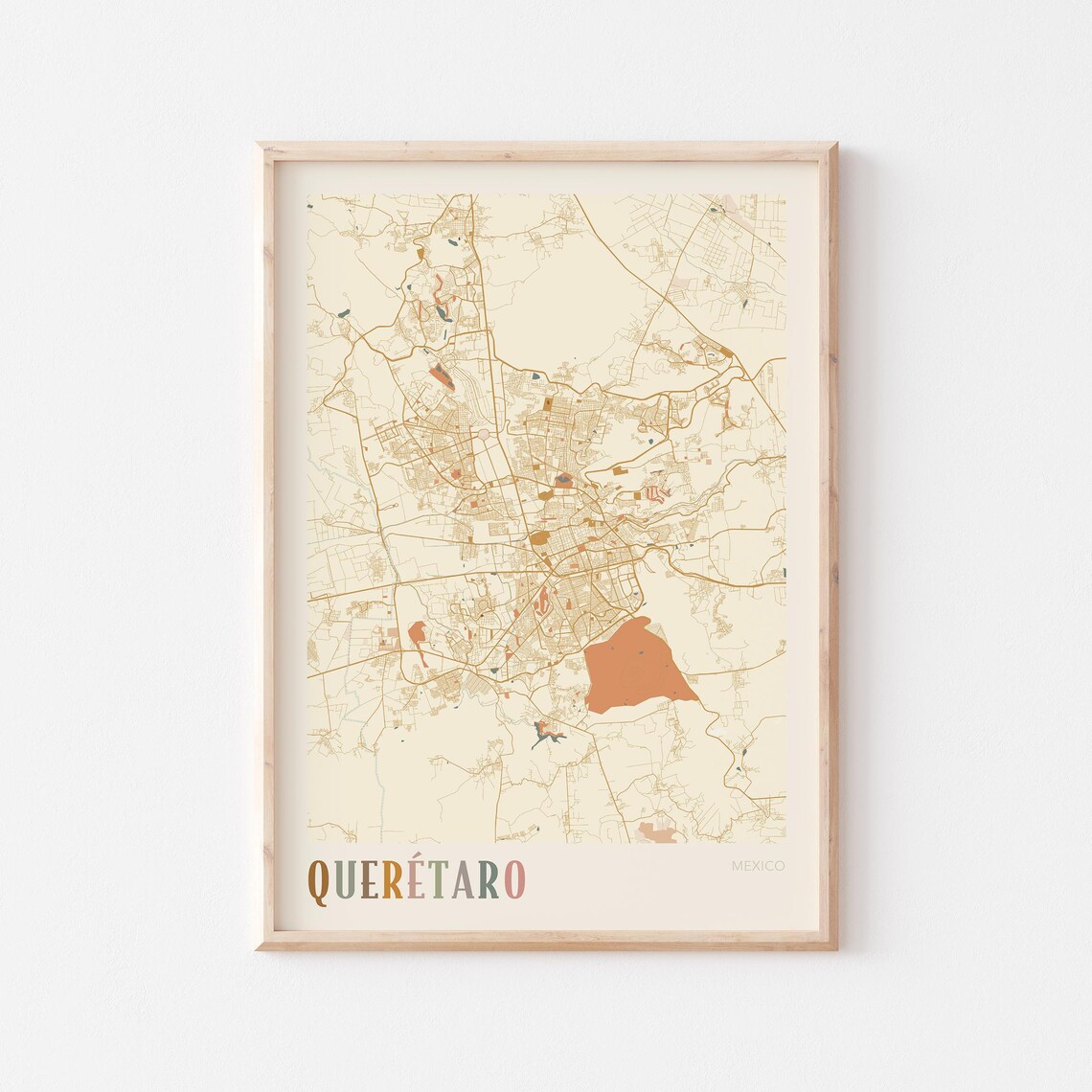 Queretaro Map Poster Print Wall Art Mexico Travel Gift Boho