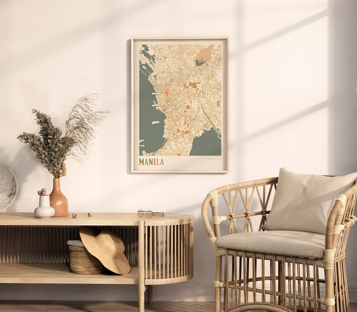 Manila Philippines Minimalist Street Map Poster in Boho Neutral Tones - Image 2