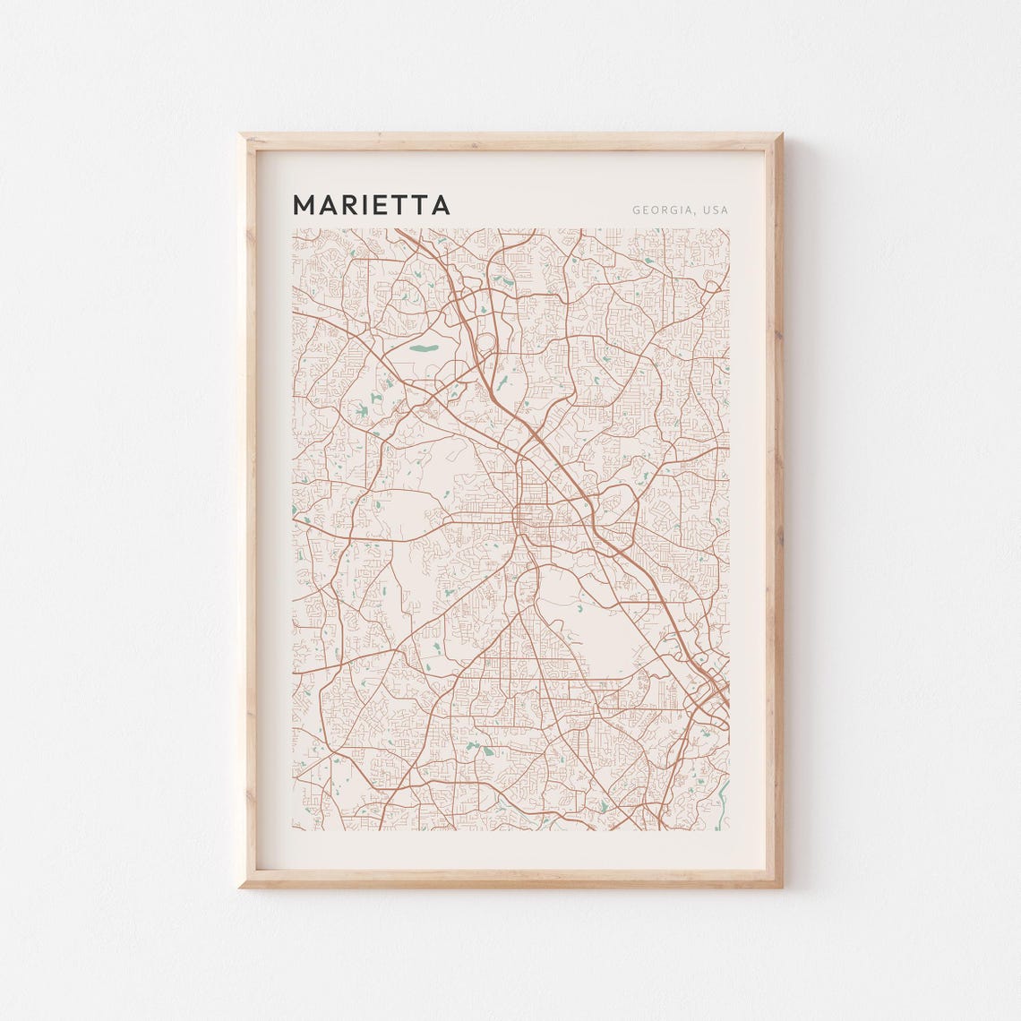 Marietta Georgia Minimalist Terracotta Street Line Map Poster