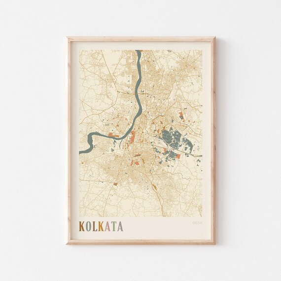 Kolkata Map Poster Print Wall Art India Travel Gift Boho