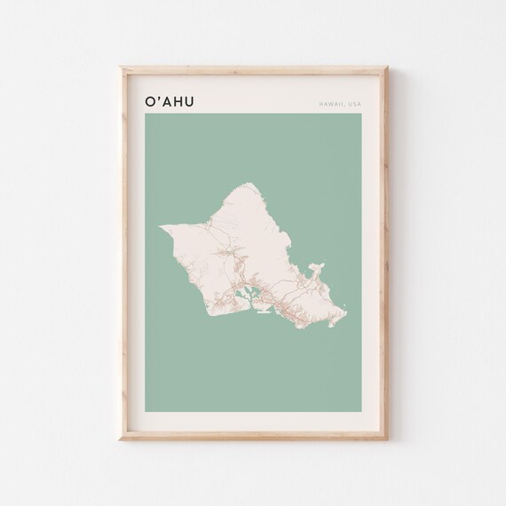 O'Ahu Hawaii Minimalist Island Map Poster Boho Wall Decor Travel Gift