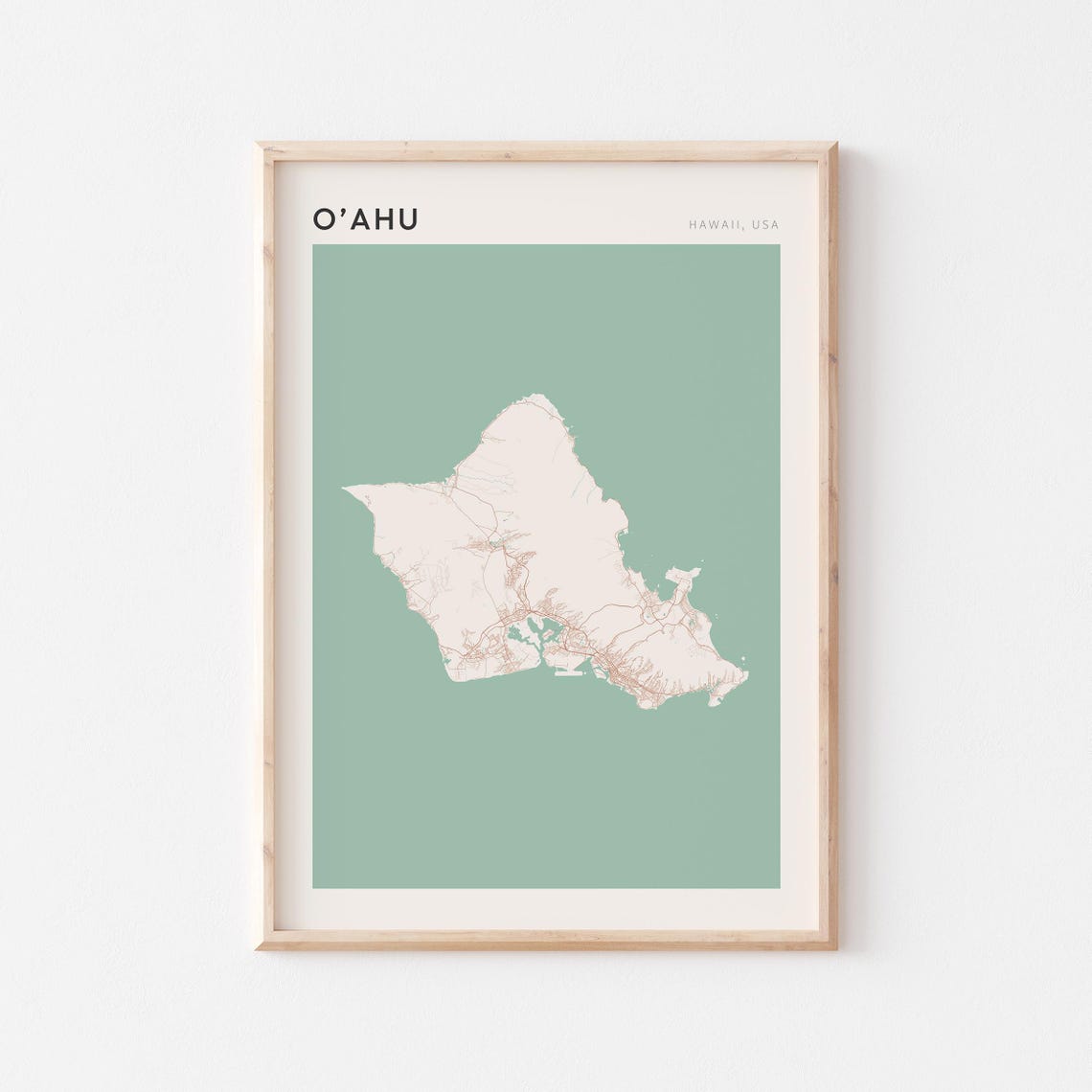 O'Ahu Hawaii Minimalist Island Map Poster Boho Wall Decor Travel Gift