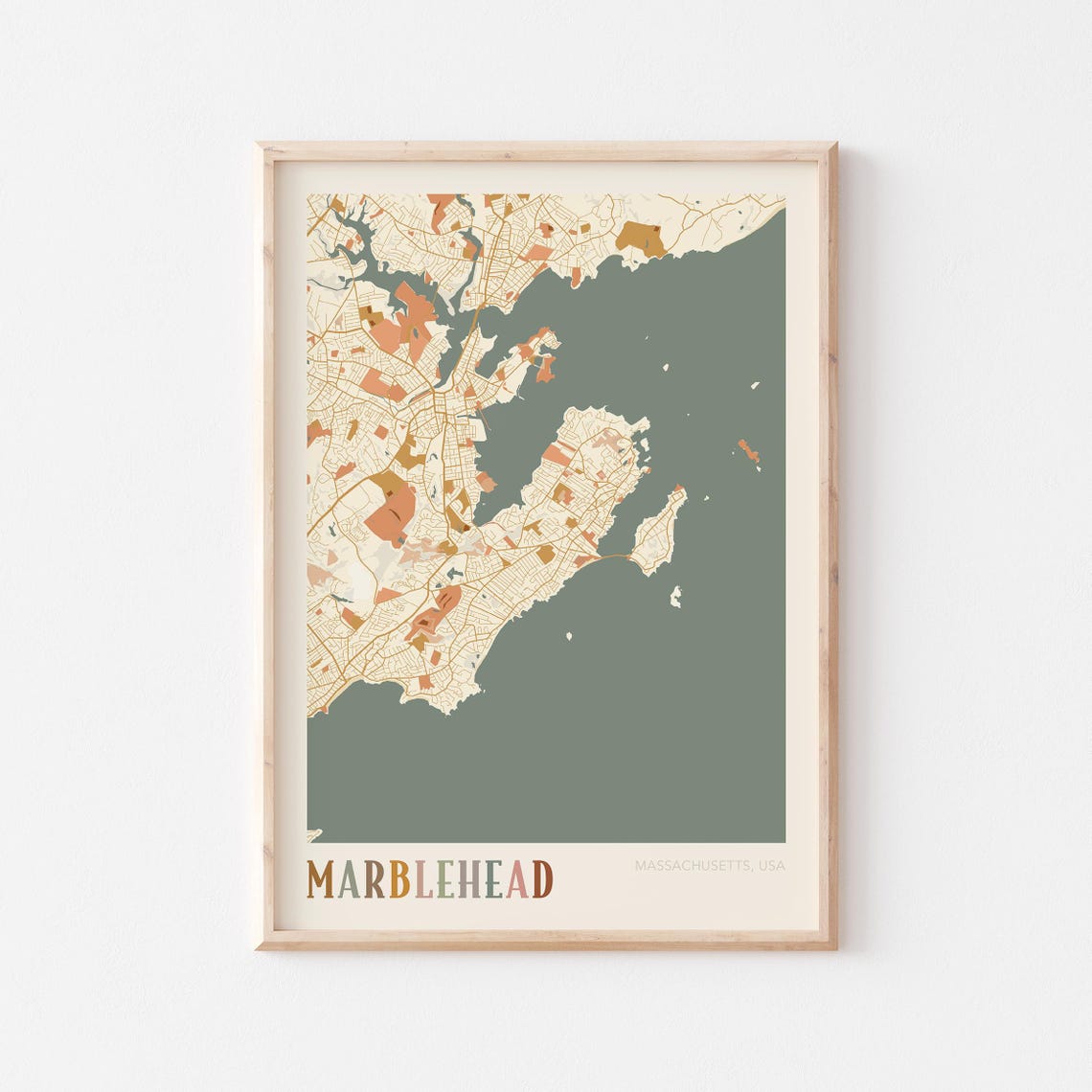 Marblehead Massachusetts Boho Terracotta City Street Map Poster