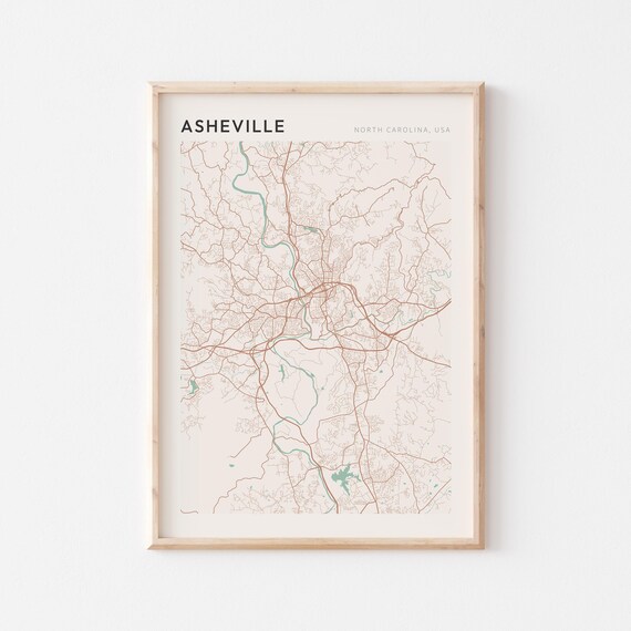 Asheville North Carolina Minimalist Line Art Mountain Map Poster