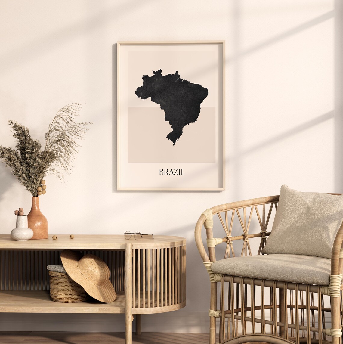 Brazil Boho Minimalist Black Country Silhouette Map Art Poster - Image 2